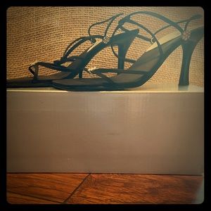 Prima “Innocent” Black Satin Strappy Sandals
